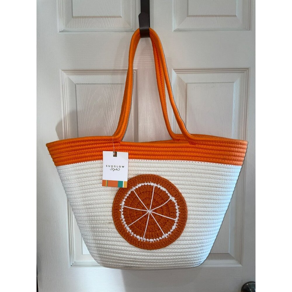Orange & White Sunglow Style Beach Tote Bag With Spacious Interior